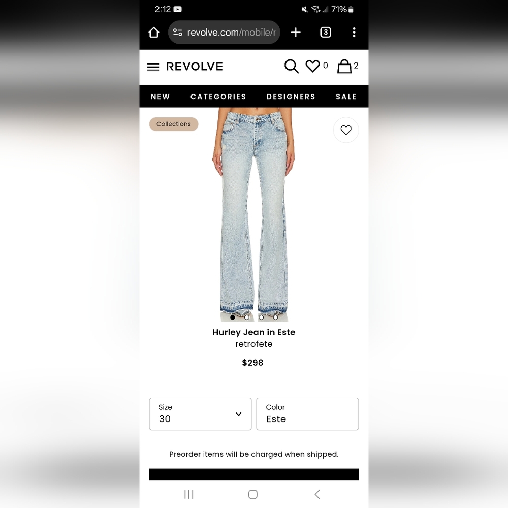NWT Retrofete  Hurley Jean in Este size 30